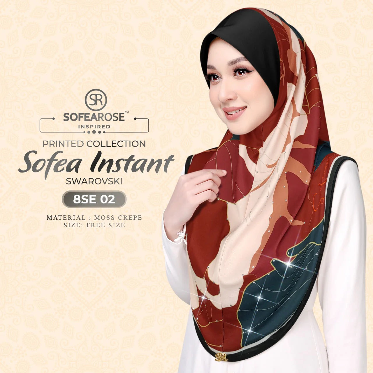 SOFEAROSE X Swarovski Printed Instant Hijab 8SE