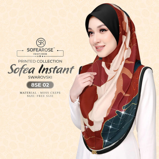 SOFEAROSE X Swarovski Printed Instant Hijab 8SE