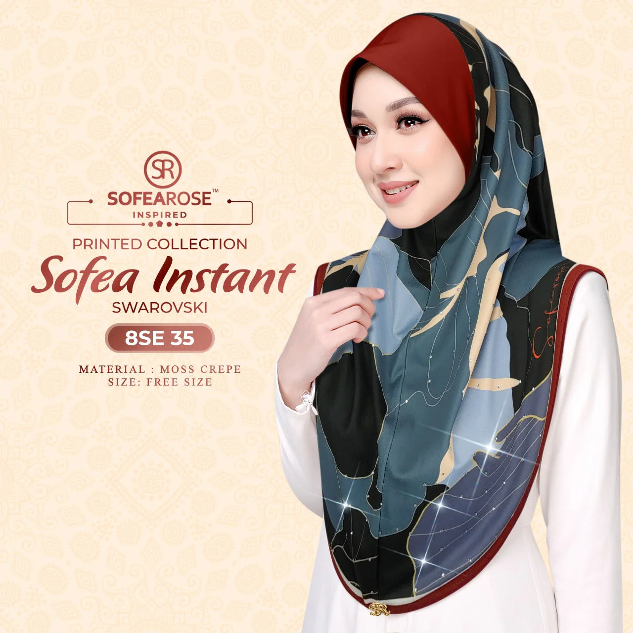 SOFEAROSE X Swarovski Printed Instant Hijab 8SE