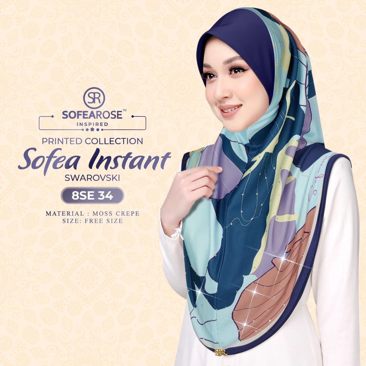 SOFEAROSE X Swarovski Printed Instant Hijab 8SE