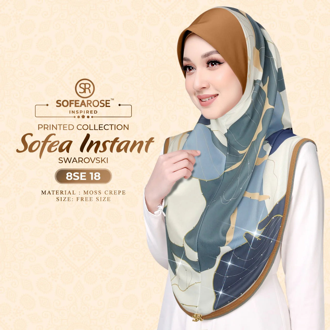 SOFEAROSE X Swarovski Printed Instant Hijab 8SE