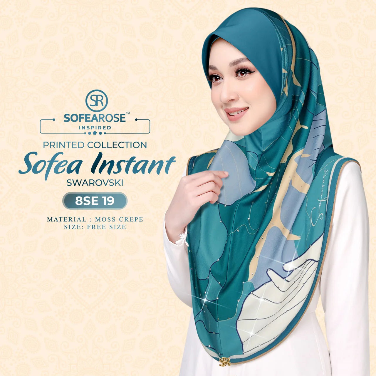 SOFEAROSE X Swarovski Printed Instant Hijab 8SE