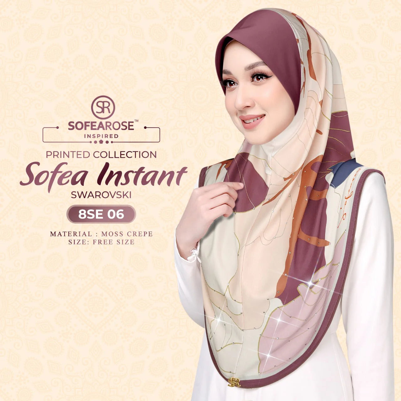 SOFEAROSE X Swarovski Printed Instant Hijab 8SE