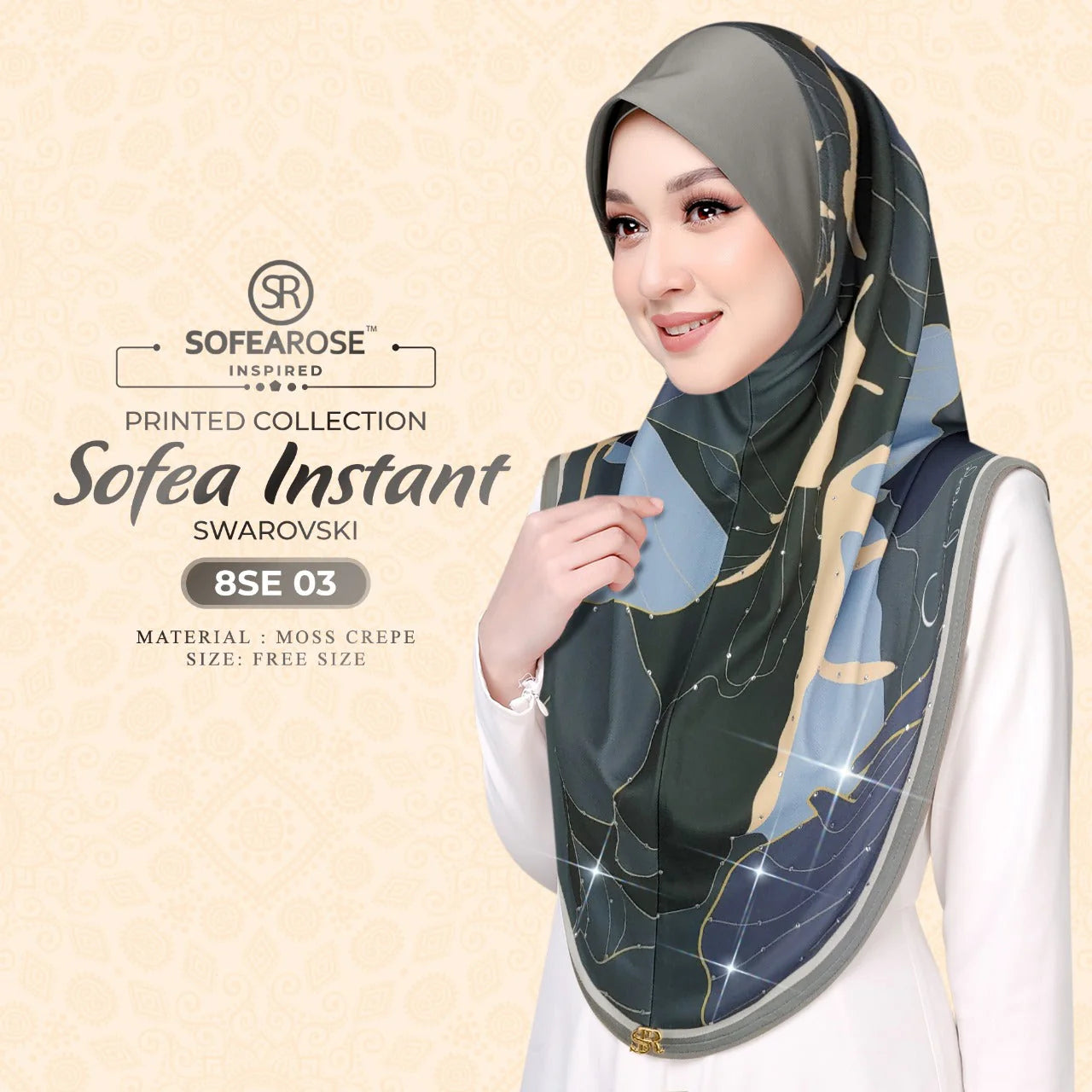 SOFEAROSE X Swarovski Printed Instant Hijab 8SE