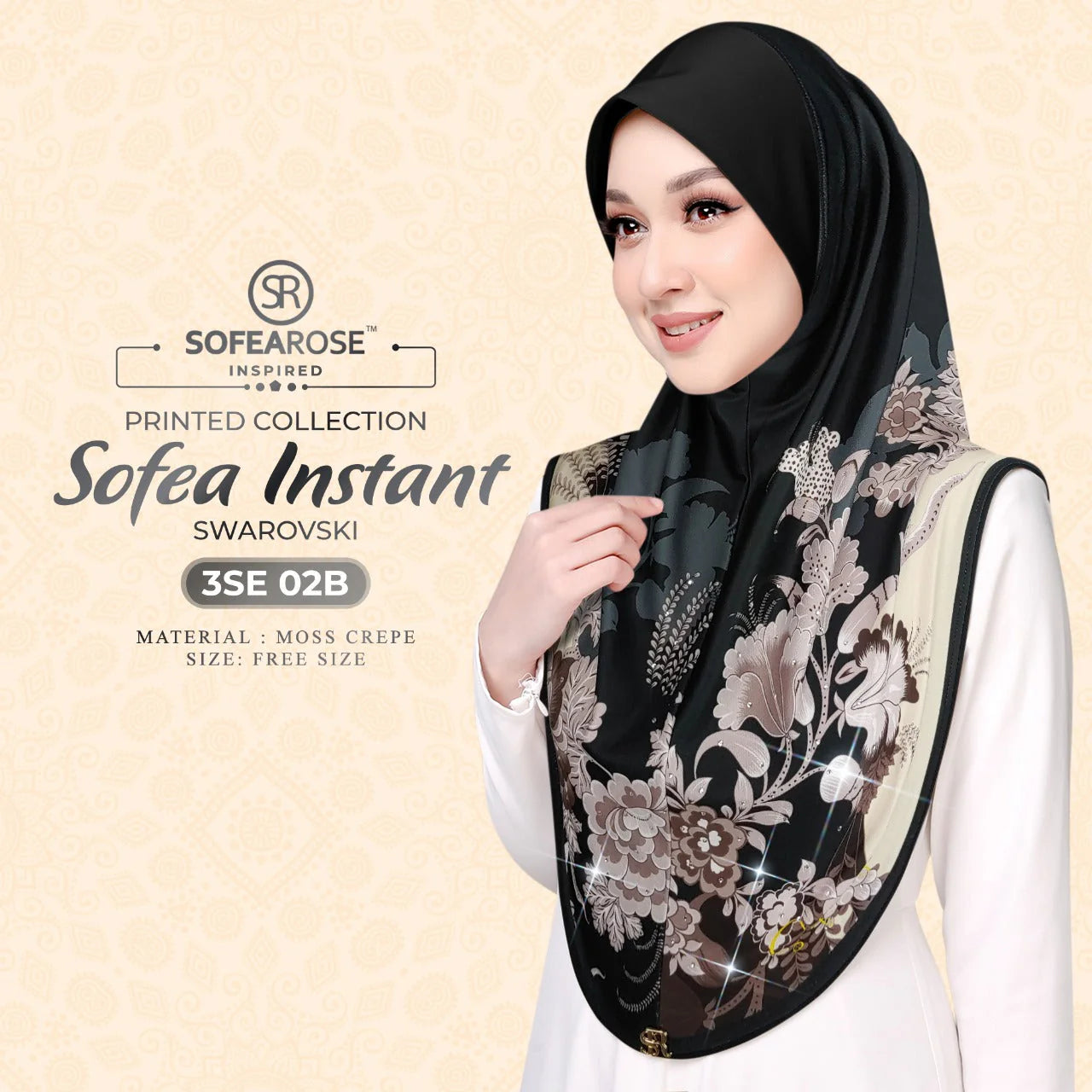 SOFEAROSE X Swarovski Printed Instant Hijab 3SE