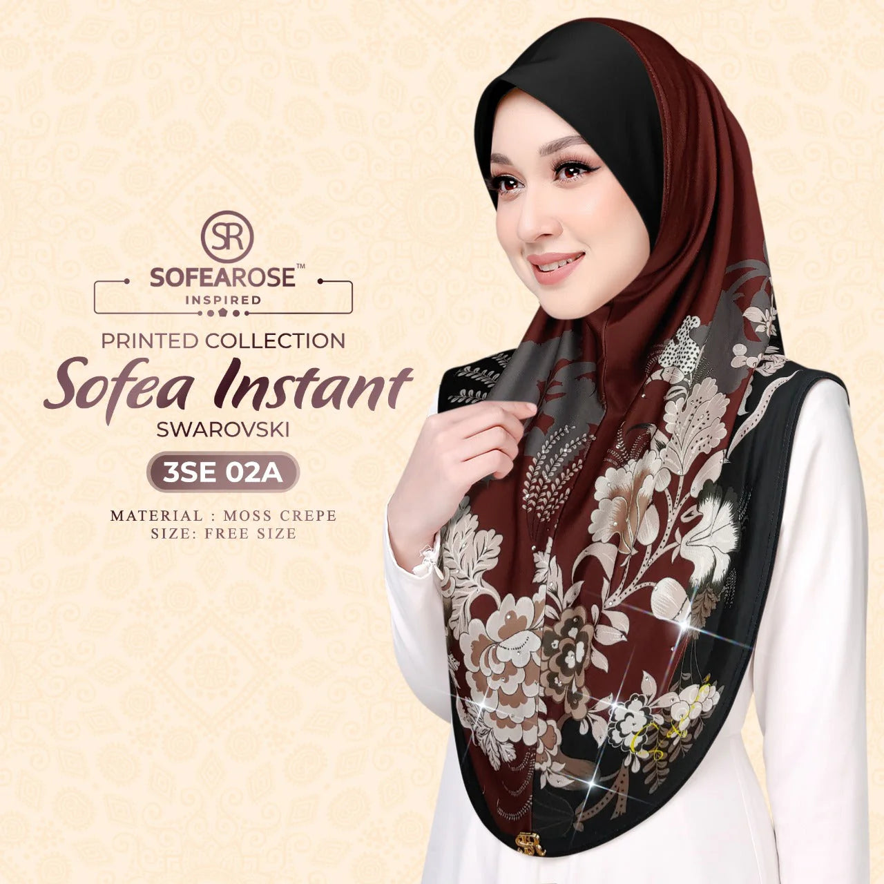 SOFEAROSE X Swarovski Printed Instant Hijab 3SE