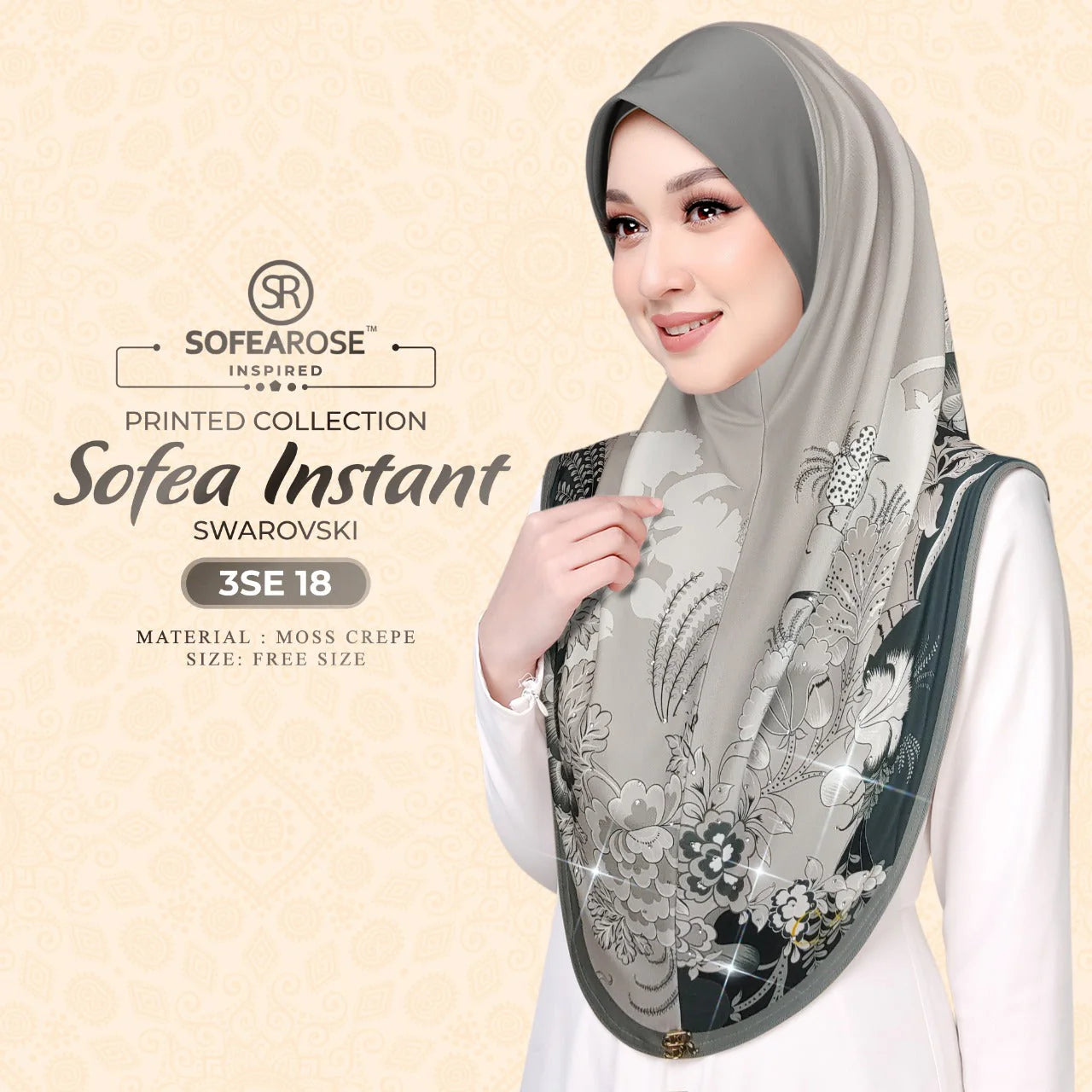 SOFEAROSE X Swarovski Printed Instant Hijab 3SE