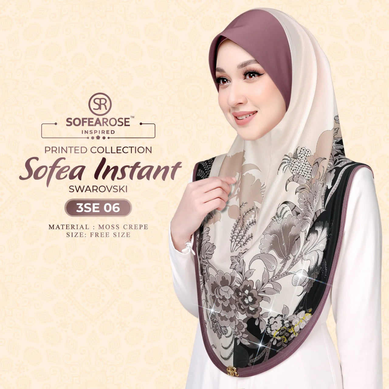 SOFEAROSE X Swarovski Printed Instant Hijab 3SE