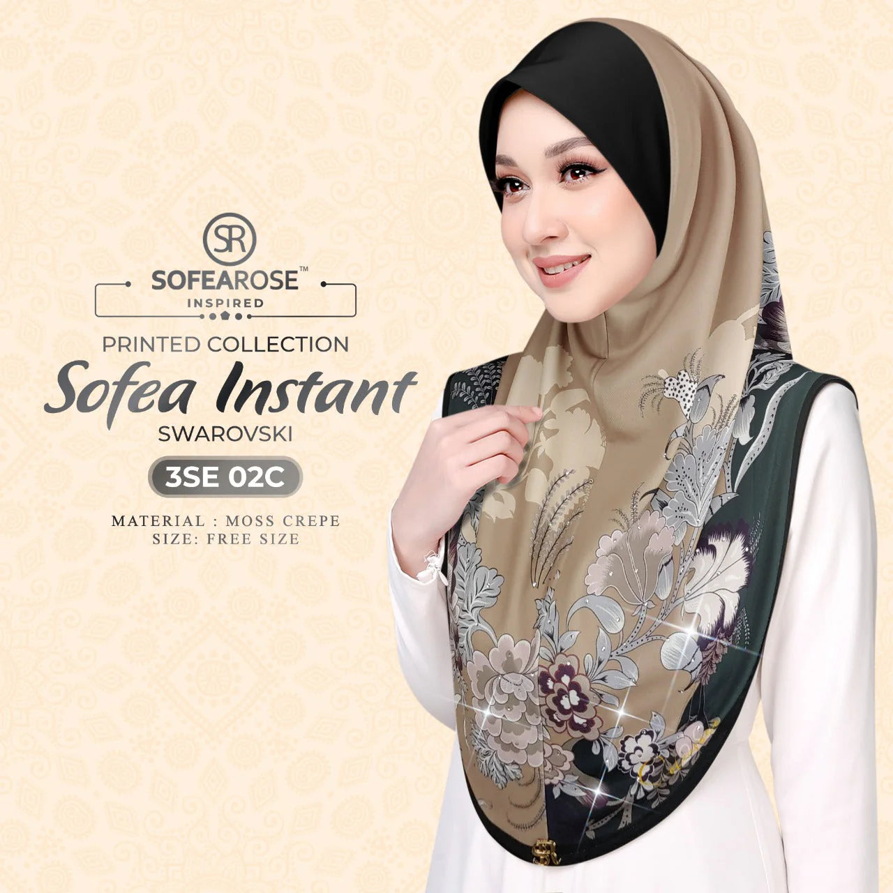 SOFEAROSE X Swarovski Printed Instant Hijab 3SE