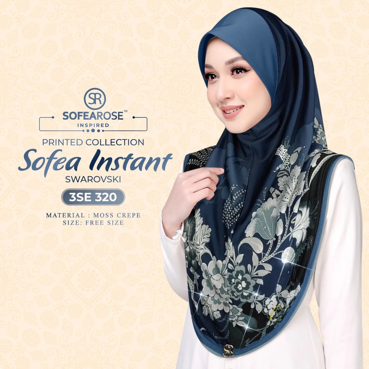 SOFEAROSE X Swarovski Printed Instant Hijab 3SE