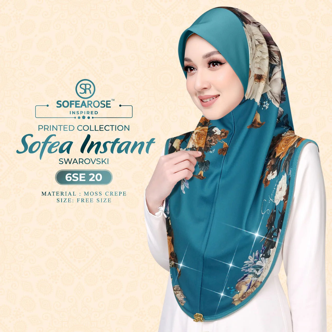 SOFEAROSE X Swarovski Printed Instant Hijab 6SE