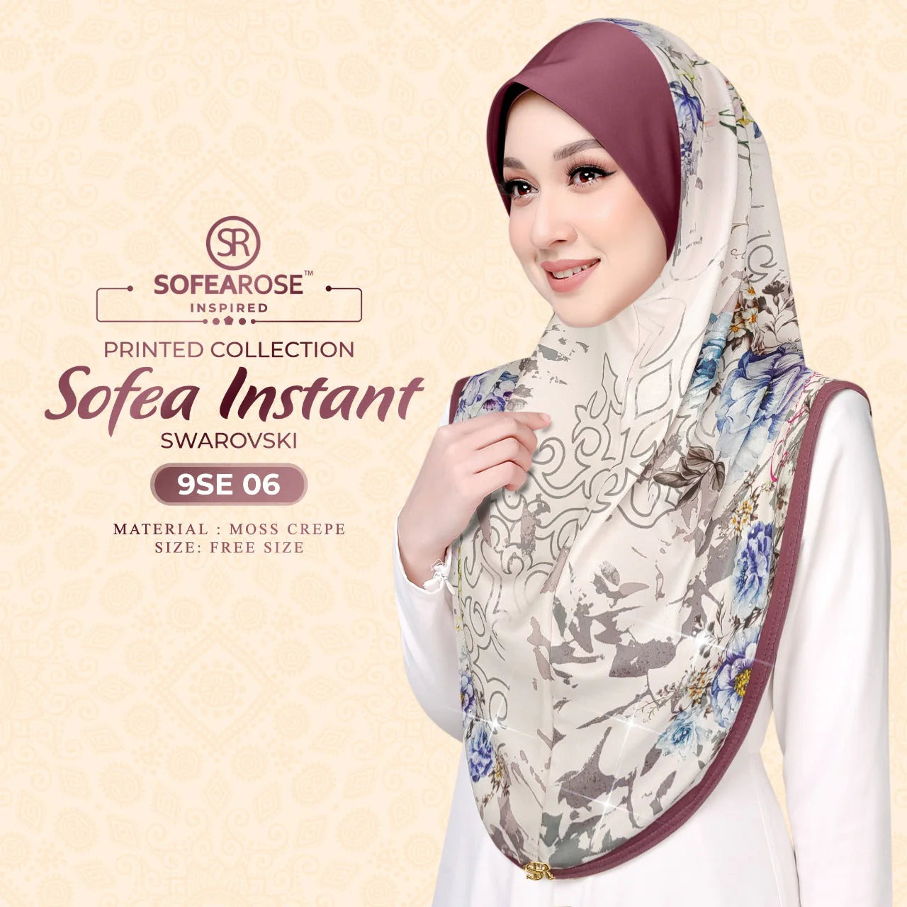 SOFEAROSE X Swarovski Printed Instant Hijab 9SE