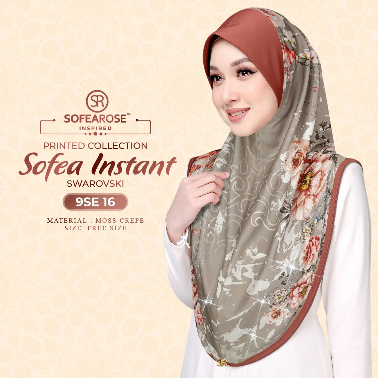 SOFEAROSE X Swarovski Printed Instant Hijab 9SE