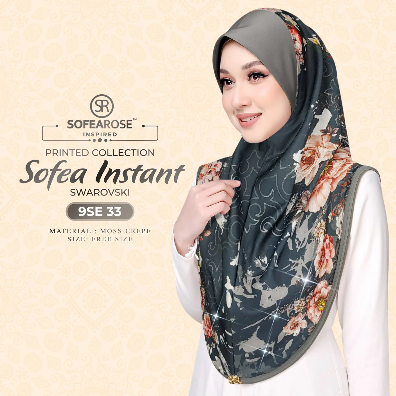 SOFEAROSE X Swarovski Printed Instant Hijab 9SE