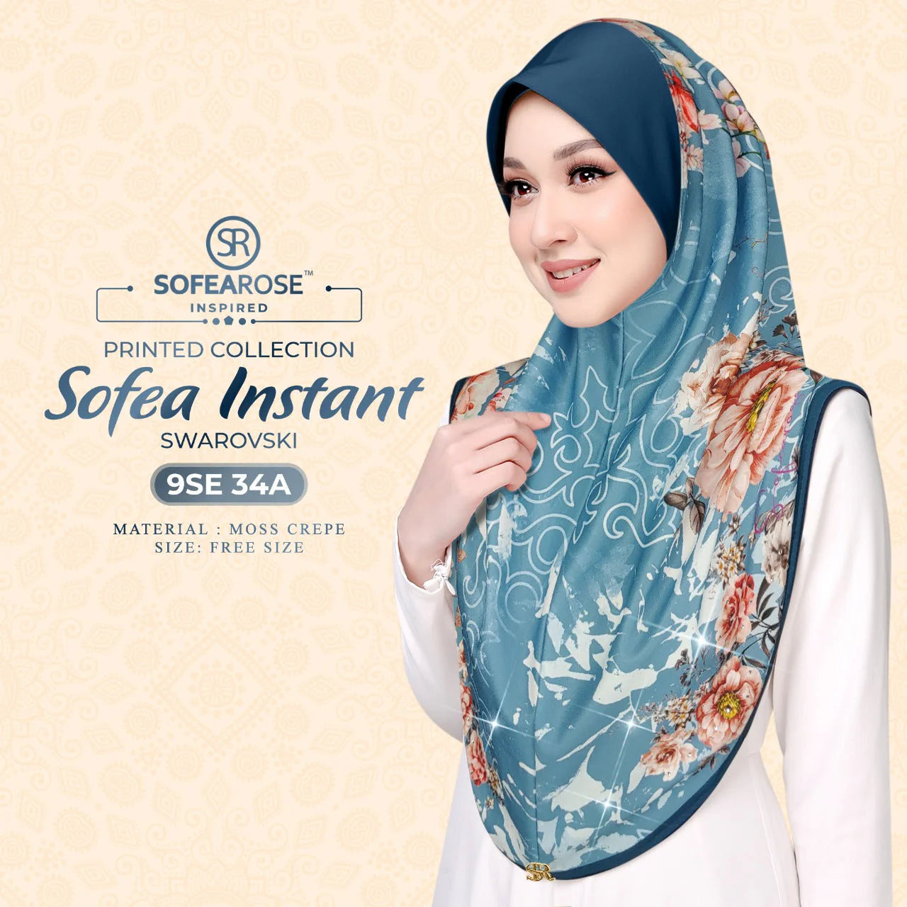 SOFEAROSE X Swarovski Printed Instant Hijab 9SE