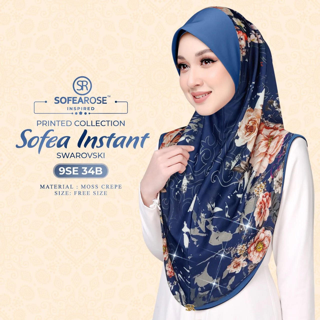 SOFEAROSE X Swarovski Printed Instant Hijab 9SE