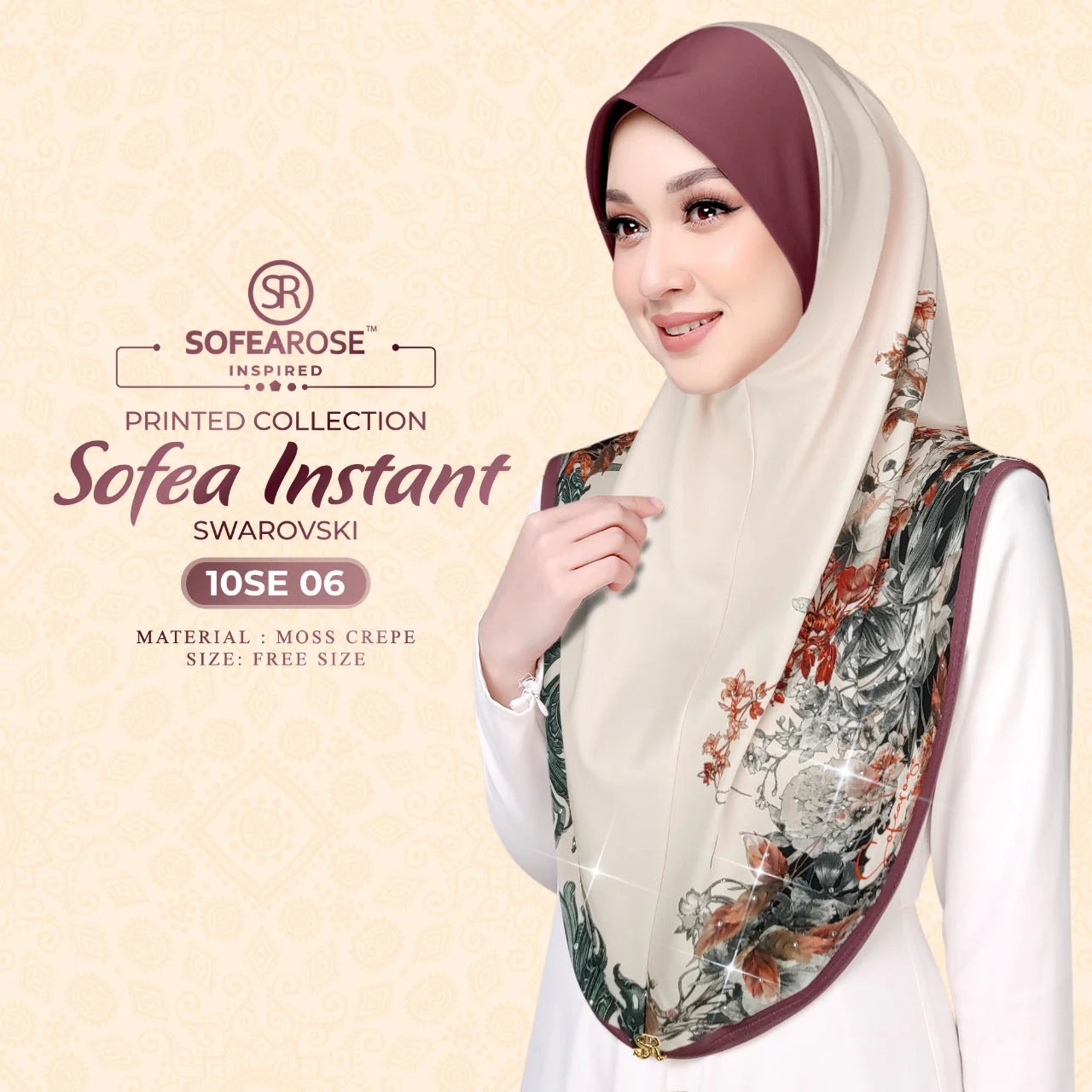 SOFEAROSE X Swarovski Printed Instant Hijab 10SE