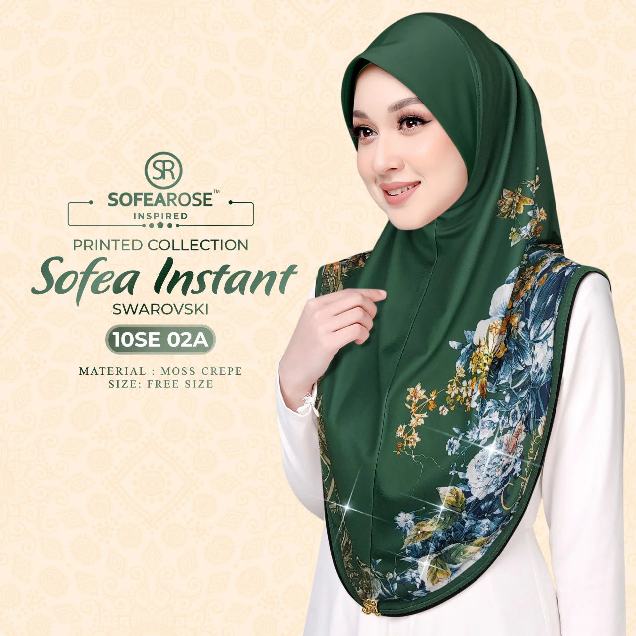 SOFEAROSE X Swarovski Printed Instant Hijab 10SE