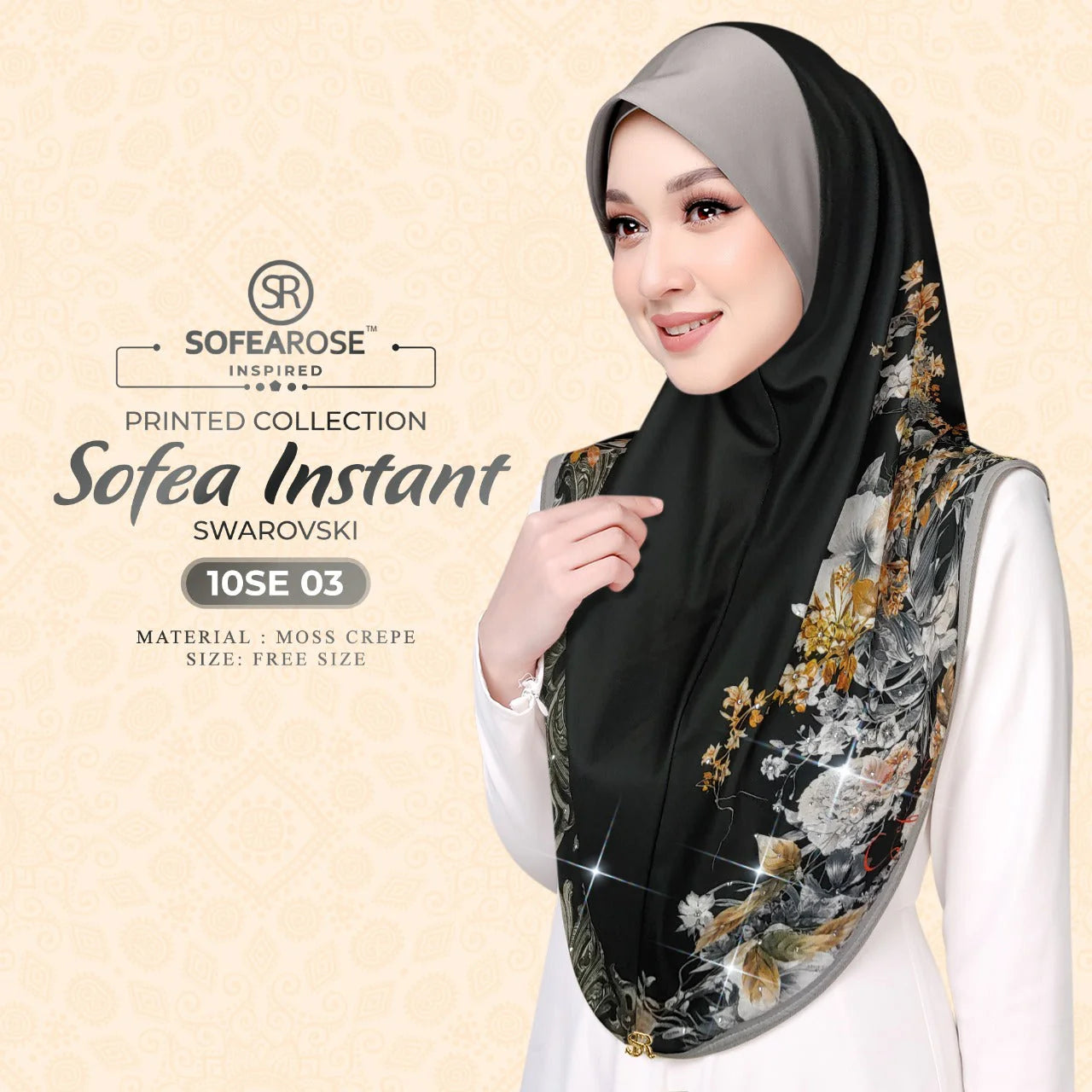 SOFEAROSE X Swarovski Printed Instant Hijab 10SE