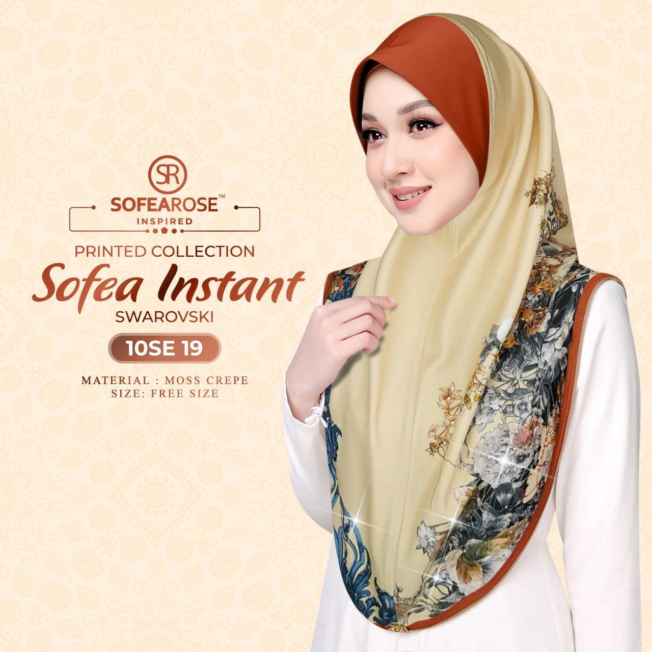 SOFEAROSE X Swarovski Printed Instant Hijab 10SE