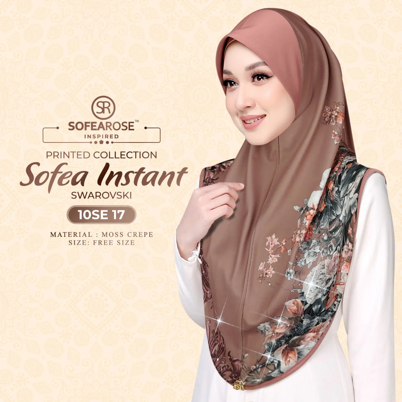 SOFEAROSE X Swarovski Printed Instant Hijab 10SE