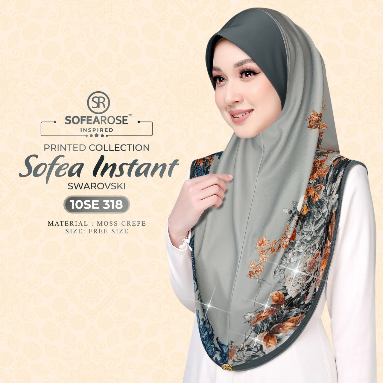 SOFEAROSE X Swarovski Printed Instant Hijab 10SE