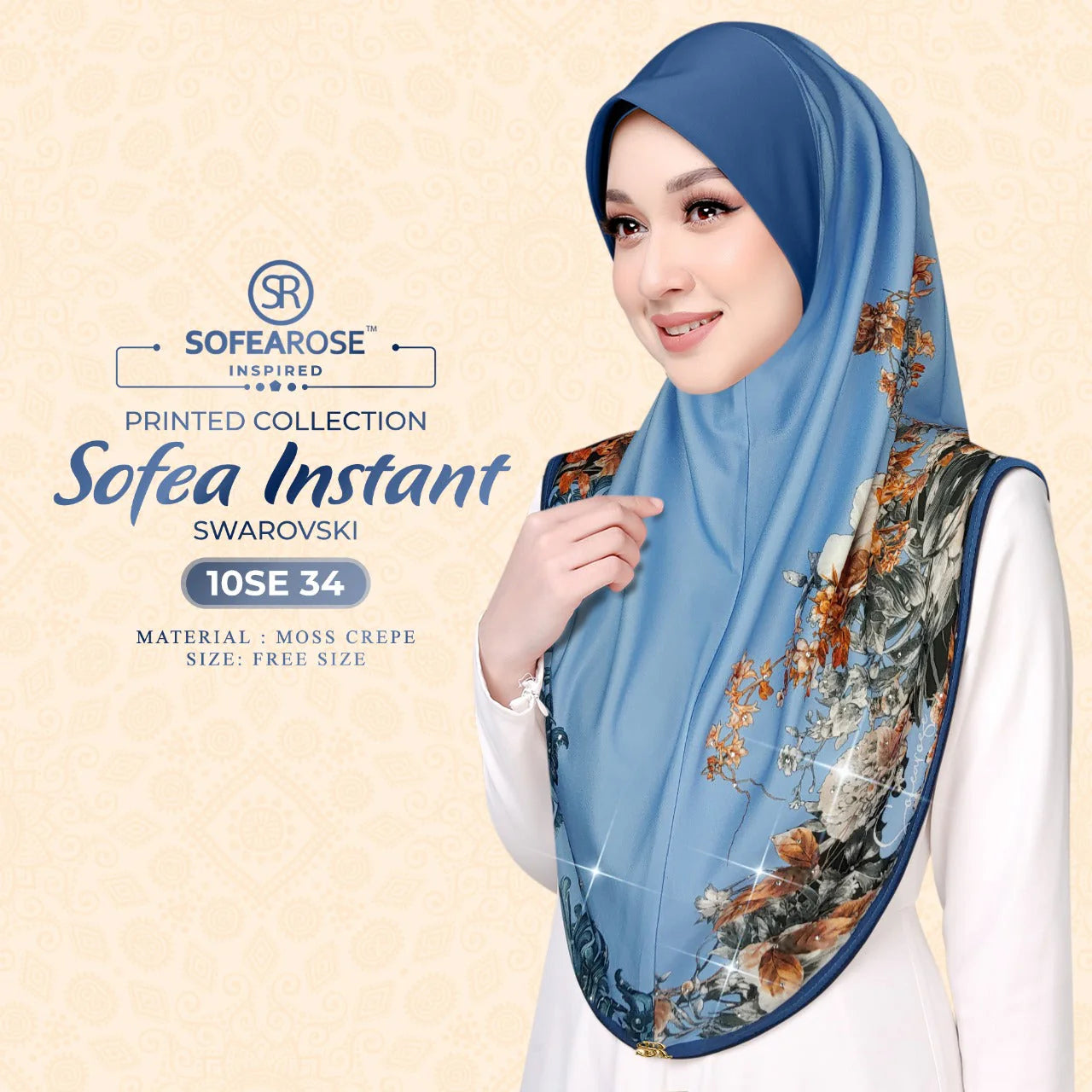 SOFEAROSE X Swarovski Printed Instant Hijab 10SE