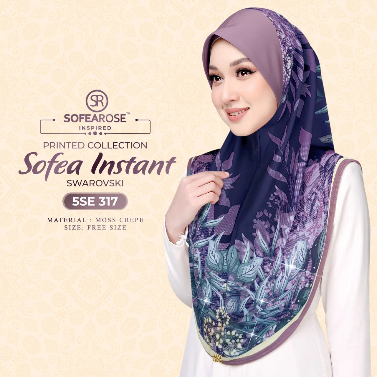 SOFEAROSE X Swarovski Printed Instant Hijab 5SE