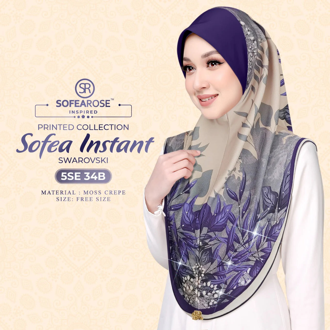 SOFEAROSE X Swarovski Printed Instant Hijab 5SE