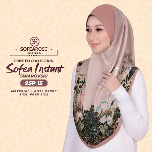 SOFEAROSE X Swarovski Printed Instant Hijab 9SP