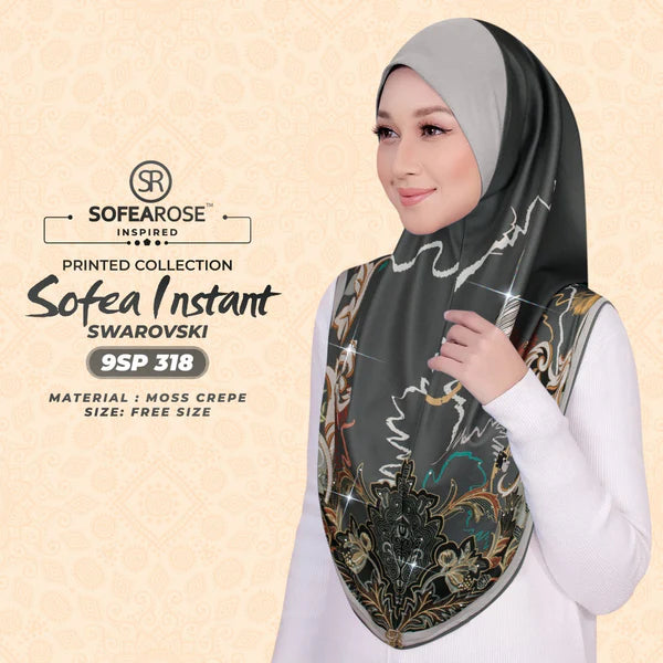 SOFEAROSE X Swarovski Printed Instant Hijab 9SP