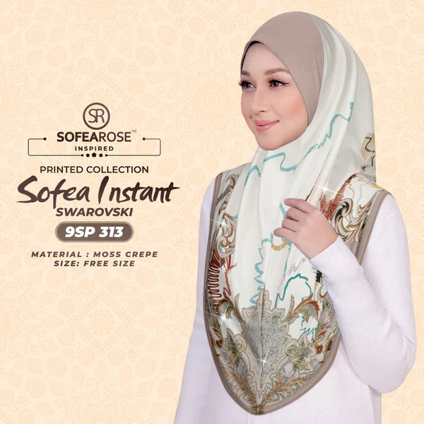 SOFEAROSE X Swarovski Printed Instant Hijab 9SP