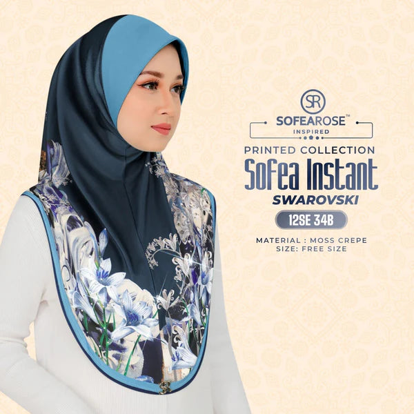 SOFEAROSE X Swarovski Printed Instant Hijab 9SP