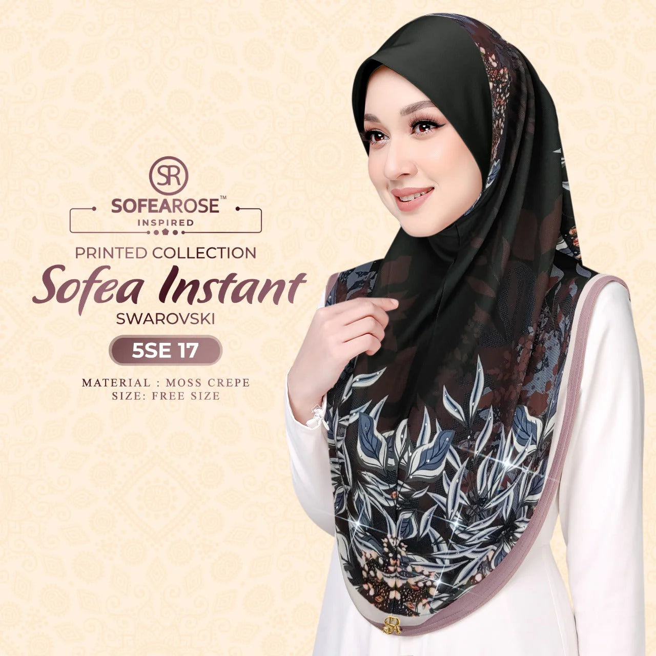 SOFEAROSE X Swarovski Printed Instant Hijab 5SE