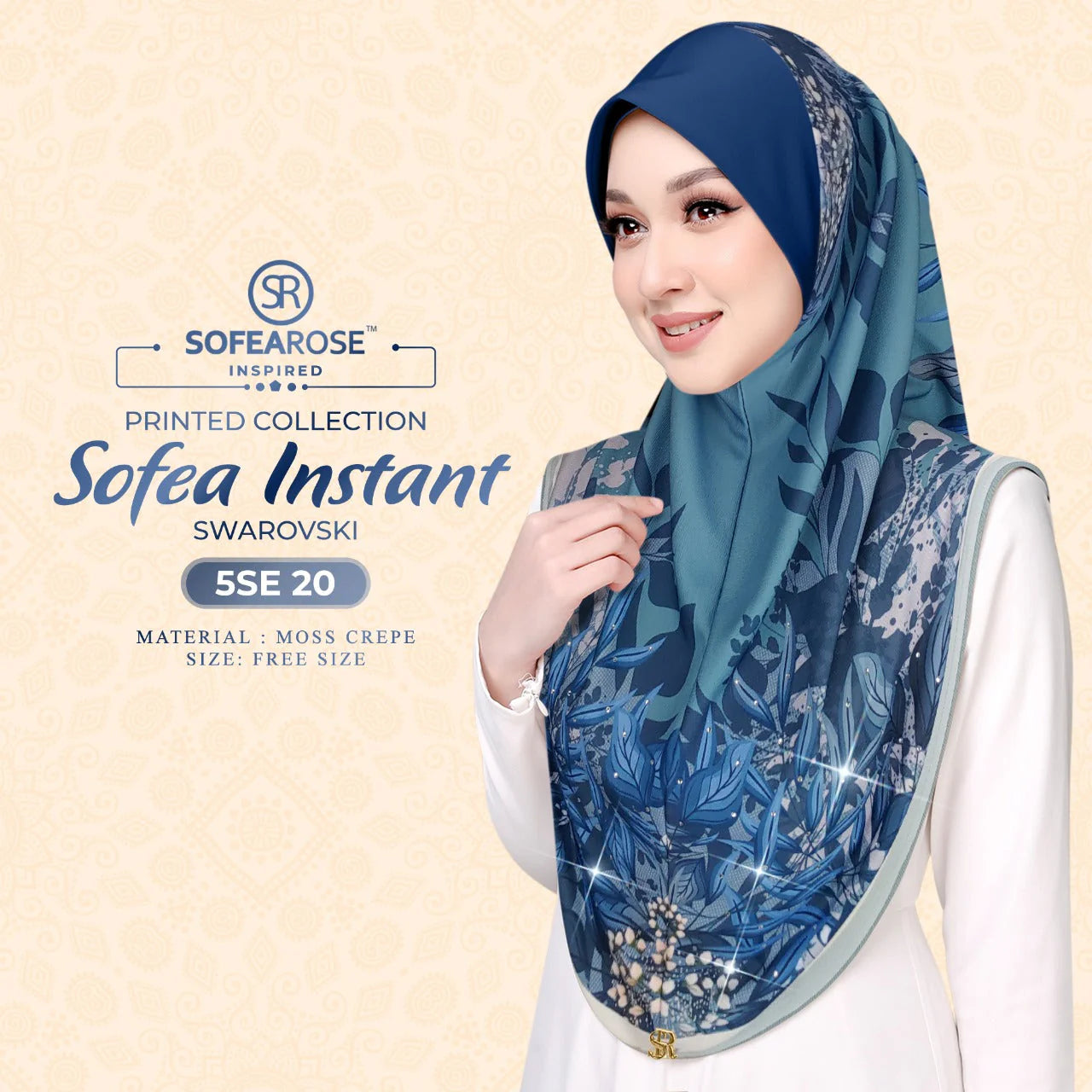 SOFEAROSE X Swarovski Printed Instant Hijab 5SE
